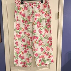 Charter Club White Cropped Pants with Pink & Green Floral Print